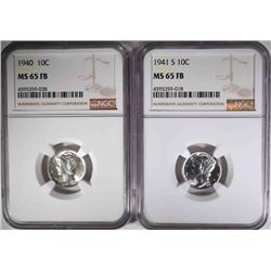 1940 & 1941-S MERCURY DIMES, NGC MS-65 FB