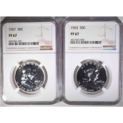 1957 & 1963 FRANKLIN HALVES, NGC PF-67