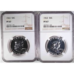 (2) 1963 FRANKLIN HALF DOLLARS, NGC PF-67