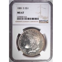 1881-S MORGAN SILVER DOLLAR, NGC MS-67