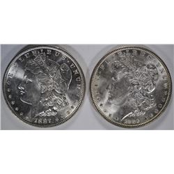 1887 & 1889 MORGAN SILVER DOLLARS, CH BU