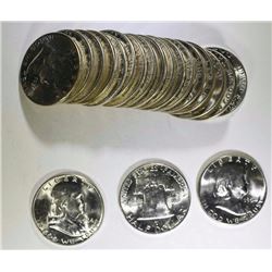 GEM BU ROLL OF 1954-D FRANKLIN HALVES