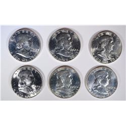 6 1962 FRANKLIN HALF DOLLARS CH BU