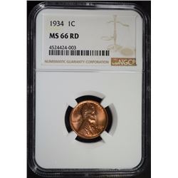 1934 LINCOLN CENT NGC MS66 RD