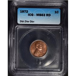 1972 LINCOLN CENT, DDO ICG MS-63 RED