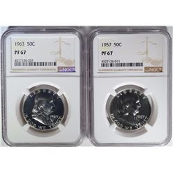 1957 & 1963 FRANKLIN HALVES, NGC PF-67