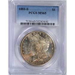 1881-S MORGAN SILVER DOLLAR, PCGS MS-65
