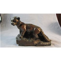 Vintage Cast Metal Mountain Lion Coin Bank by Banthrico in Chicago IL