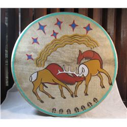 Painted Native American Hand Drum & Beater