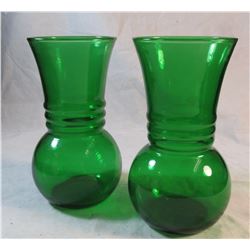 Set of Vintage Green Glass Vases