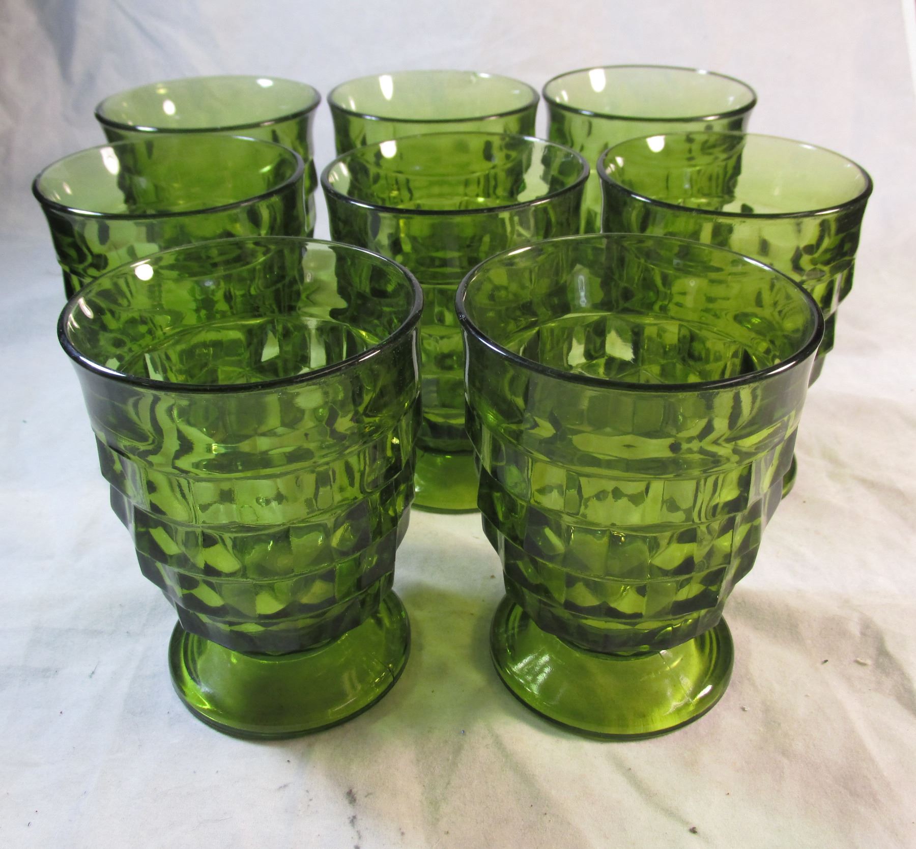 Set of 8 Vintage Green Water Goblets