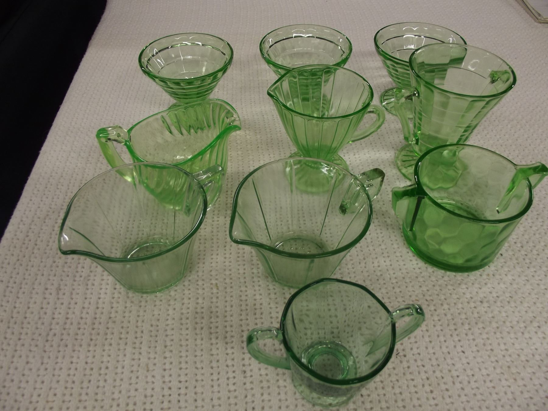 Lot of 10 Pieces of Green Depression Glass