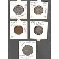 European Lot of 17: 1944 Cyprus Piastre Bronze; 1921 Cyprus 9 Piastre .925 Silver; Turkey Casino Nic