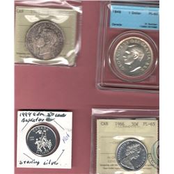 Canada Lot of 4: 2x 1949 Silver Dollar ICCS MS-64 (XTP 383) (toned) and CCCS PL-63—hard case (110063