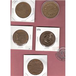 Lot of 5 Medallions: 1855 Paris Exhibition "Medaille D Honneur A Alexandre Pere & Fils"; 1979 Jerusa