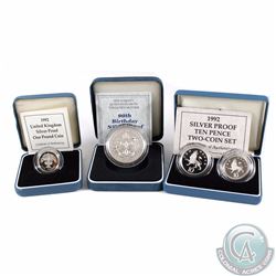 Set of 3x United Kingdom Sterling Proof Silver coins. 1990 Her Majesty Queen Elizabeth 90th Birthday