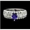 Image 2 : 0.97 ctw Blue Sapphire And Diamond Ring - 14KT White Gold