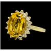 Image 1 : 5.50 ctw Citrine Quartz  and Diamond Ring - 14KT Yellow  Gold