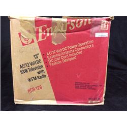 VINTAGE EMERSON 13" BLACK & WHITE TV W/ AM/FM RADIO (W/ BOX)