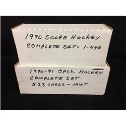 1990 SCORE HOCKEY CARDS (COMPLETE SET 1-400) & 1990-91 O-PEE-CHEE HOCKEY COMPLETE  (528 CARDS MINT)