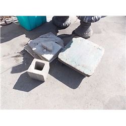 CONCRETE - LOT OF ASSORTED & 4 WHEEL CART