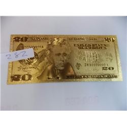 GOLD FOIL BILL - 24K SOLID GOLD - USA $20 - not legal tender