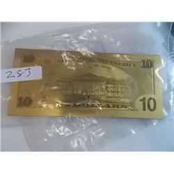 GOLD FOIL BILL - 24K SOLID GOLD - USA $10 - not legal tender