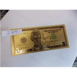 GOLD FOIL BILL - 24K SOLID GOLD - USA $5 - not legal tender
