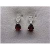 Image 1 : EARRINGS - 2.2 CTW PEAR FACETED GARNET & 2 DIAMONDS IN STERLING SILVER SETTING - RETAIL ESTIMATE $30