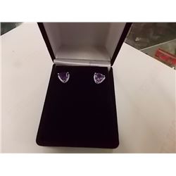 EARRINGS - 2.2TCW TRILLION FACETED AMETHYST & DIAMONDS IN STERLING SILVER SETTING - POST & BUTTERFLY