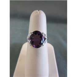 RING - 4.05 CT OVAL FACETED AMETHYST & DIAMOND IN STERLING SILVER SETTING - RETAIL ESTIMATE $450