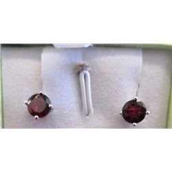 EARRINGS - NEW 2.1CTW ROUND FACETED RICH RED BROWN GARNET IN STERLING SILVER SETTING - RETAIL ESTIMA