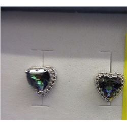 EARRINGS - HEART FACETED OCEAN BLUE MYSTIC TOPAZ IN STERLING SILVER SETTING - RETAIL ESTIMATE $250