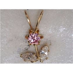 PENDANT - CUBIC ZIRCONIA IN 14K YELLOW GOLD FLOWERED DESIGNED SETTING - RETAIL ESTIMATE $500