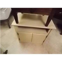 BLOND OAK CABINET - 2 DOOR - ON WHEELS