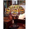 Image 2 : LARGE TIFFANYSTYLE STAINED GLASS DRAGONFLY TABLE LAMP