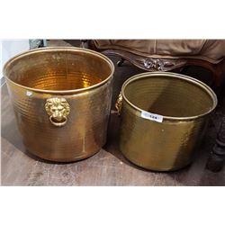 PAIR BRASS PLANTERS W/LION'S HEAD HANDLES