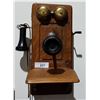 Image 1 : HAND CRANK OAK WALL PHONE