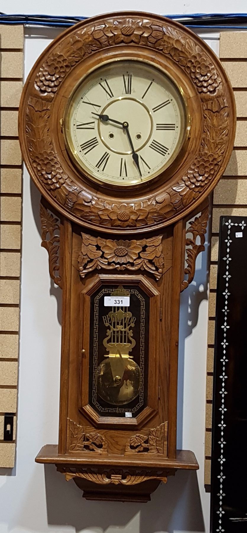 LARGE CARVED OAK CASED REGULATOR WALL CLOCK large-carved-oak-cased-regulator-wall-clock