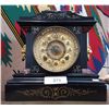 Image 1 : ORNATE SLATE MANTLE CLOCK WITH FIGURAL GILT LIONS HEADS