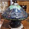 Image 1 : TIFFANY STYLE STAINED GLASS DRAGONFLY TABLE LAMP