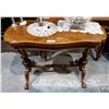 Image 1 : BURLED WALNUT HALL TABLE W/HIGHLY CARVED BASE