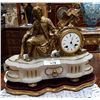 Image 1 : FIGURAL GILT MANTLE CLOCK ON ALABASTER BASE