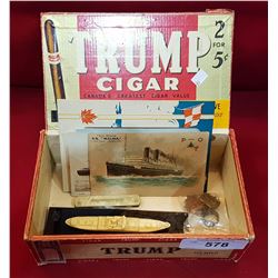 TRUMP CIGAR BOX W/VINTAGE POSTCARDS