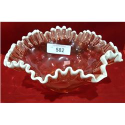 CRANBERRY GLASS RUFFLED BOWL