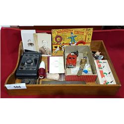 WOODEN TRAY W/COLLECTIBLES