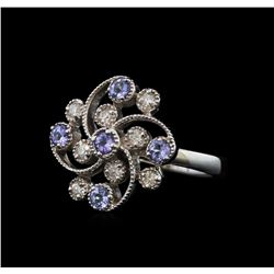 0.60 ctw Tanzanite and Diamond Ring - 14KT White Gold