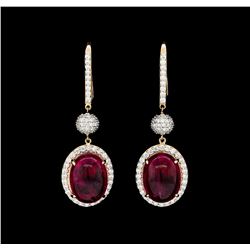 21.77 ctw Rubellite And Diamond Earrings - 18KT Rose Gold