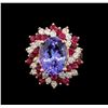 Image 2 : 14KT Rose Gold 7.95 ctw Tanzanite, Ruby and Diamond Ring