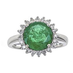 2.91 ctw Emerald and Diamond Ring - 18KT White Gold